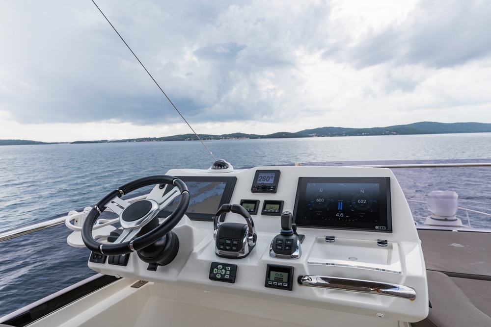  Control deck with monitors in a luxury boat