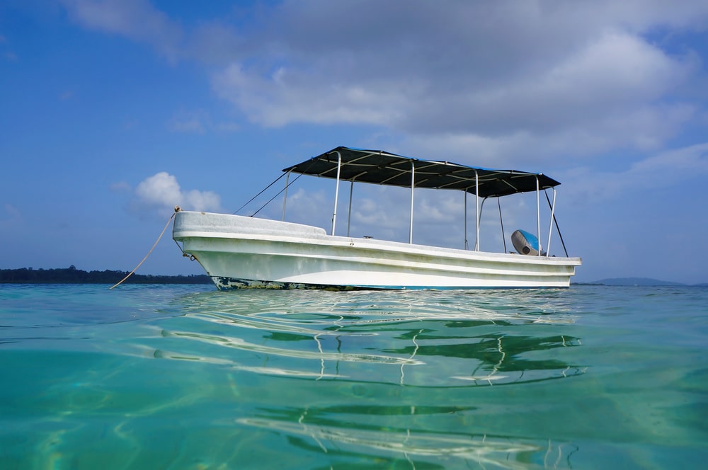 Typical Panga Boat Viewed From The Water Surface In The Caribbean Sea