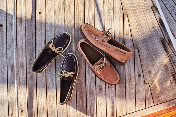 black and brown boat shoes