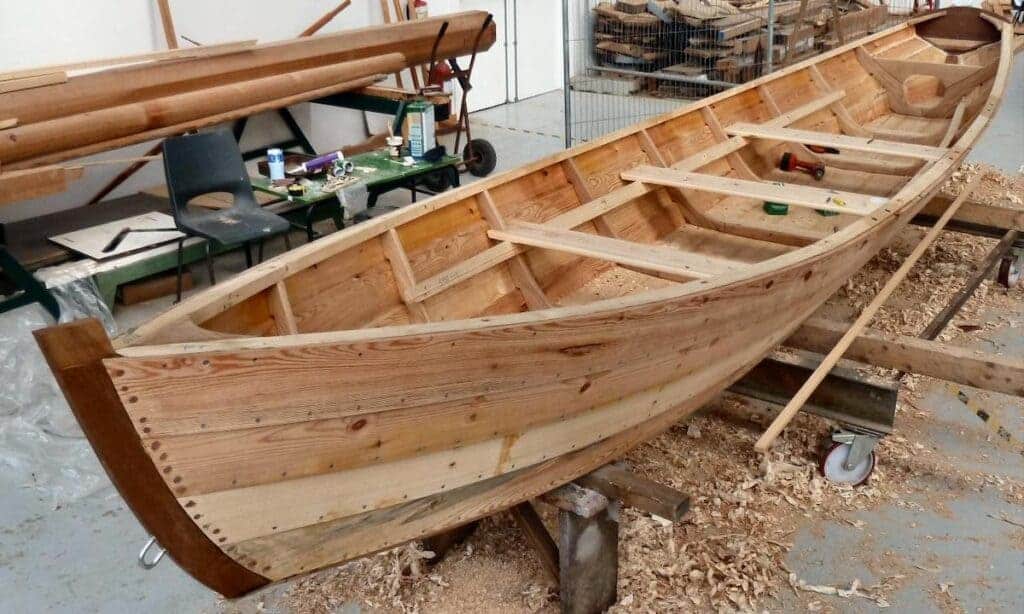 diy wooden boat making in process