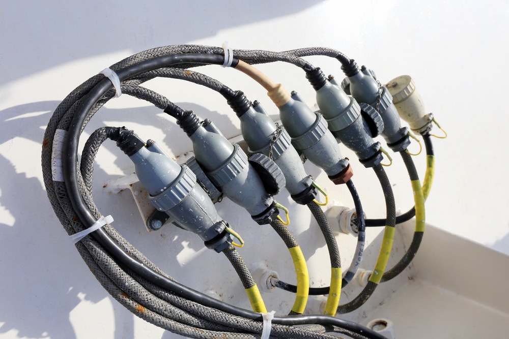 Macro Couplings Of Electrical Cable On A Yacht