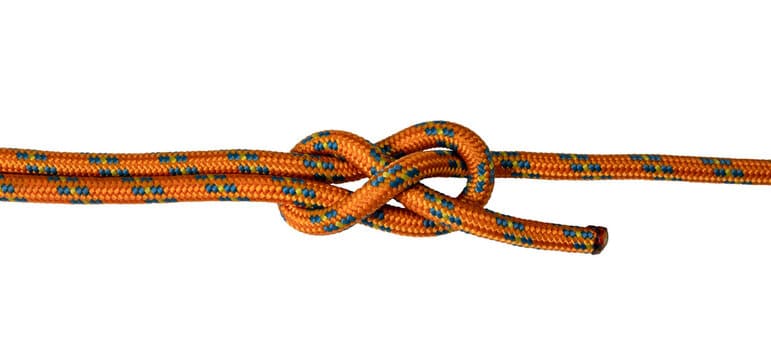 sheet bend knot in orange color rope