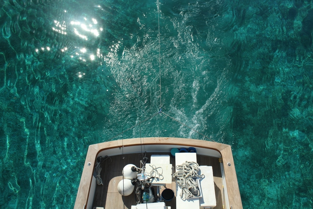 An aerial view of a boat transom