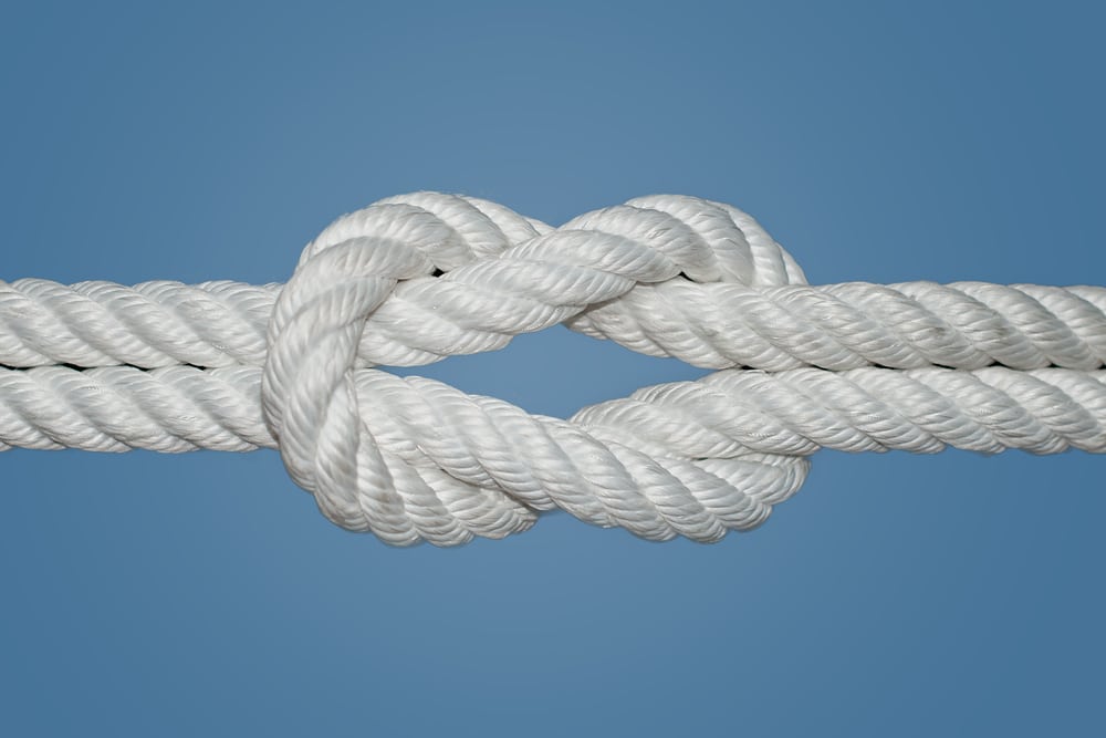 The Reef Knot or Square Knot on a blue background