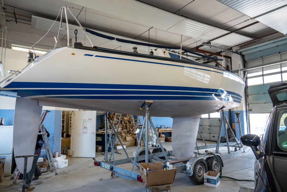 A Sailing Ship Stands In A Paint Shop To Be