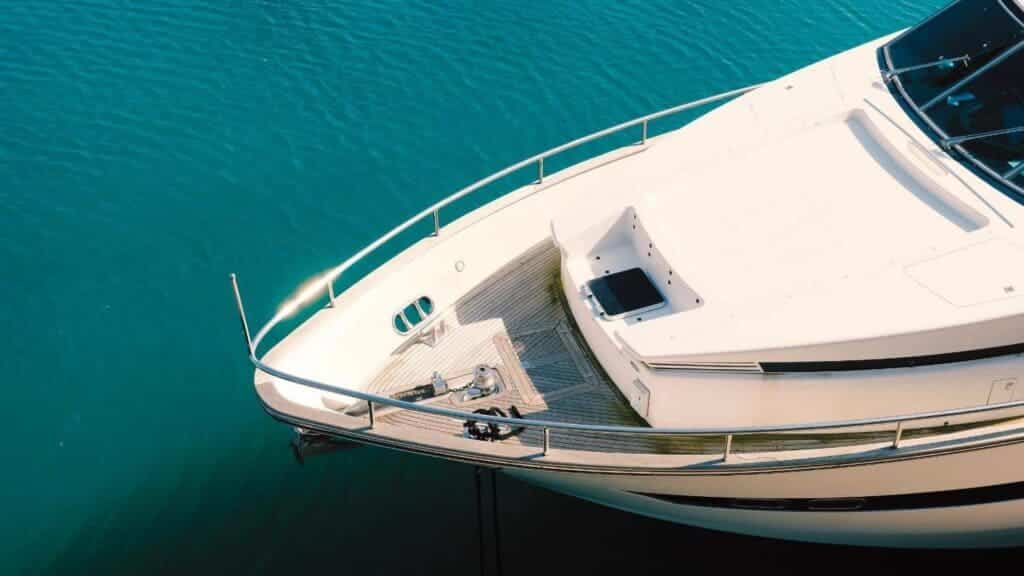 A top view of the bow of a ship in the sea