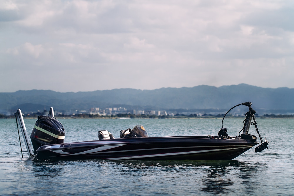 A view of a bass boat in the sea