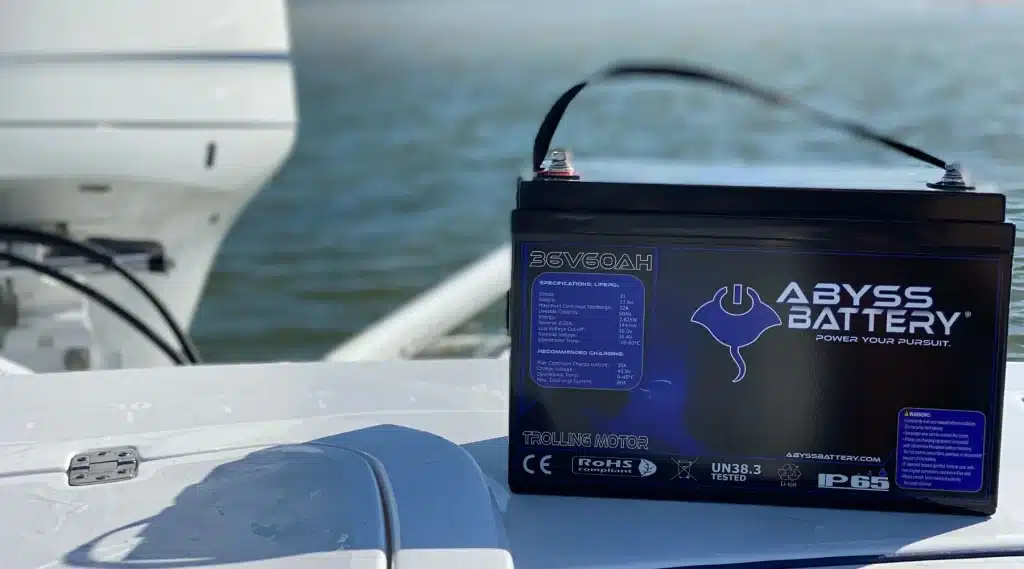 A view of a battery placed on a boat sailing in the sea