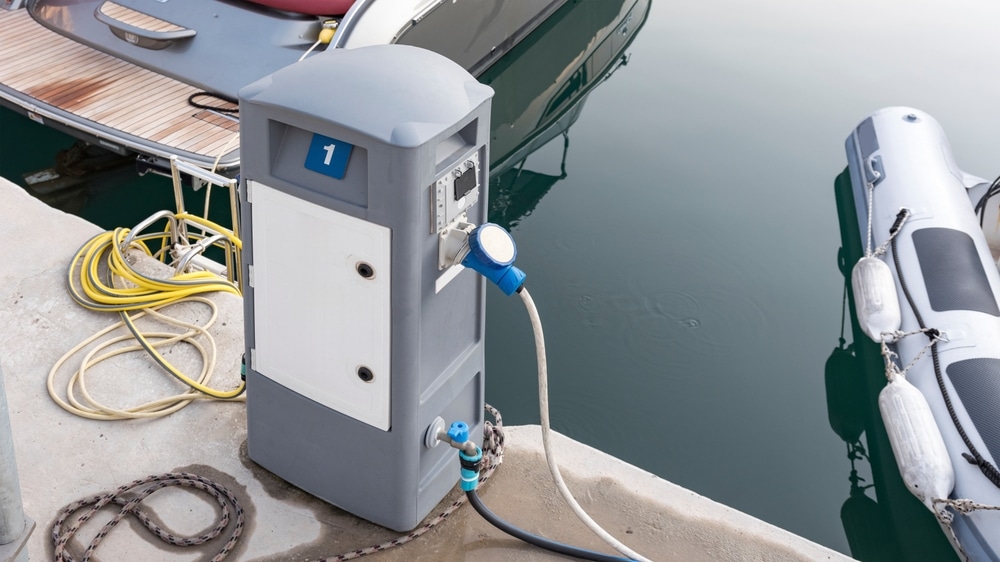 A view of a boat being charged at a port station