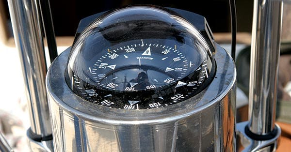 A view of a boat compass