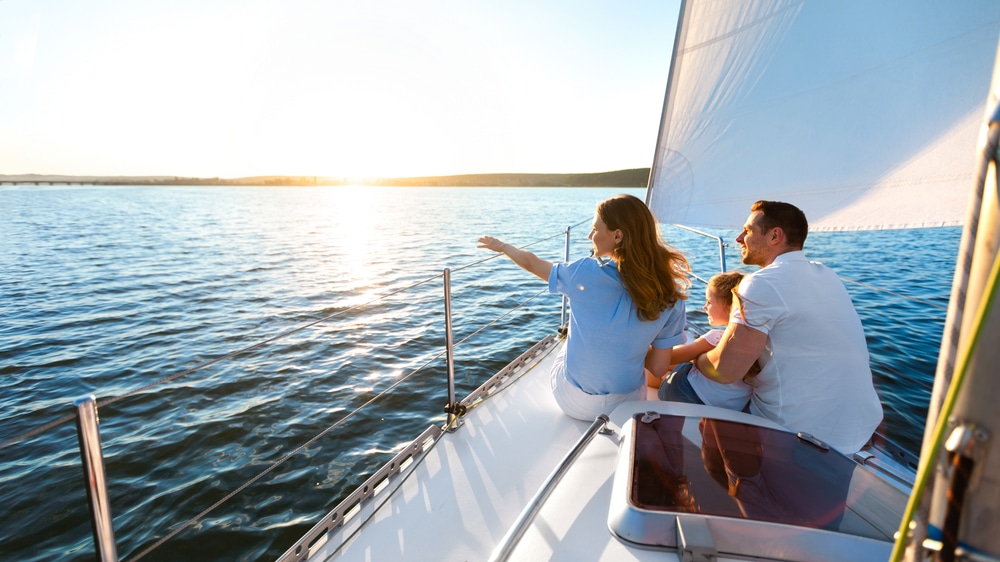 A view of a family enjoying at the sea