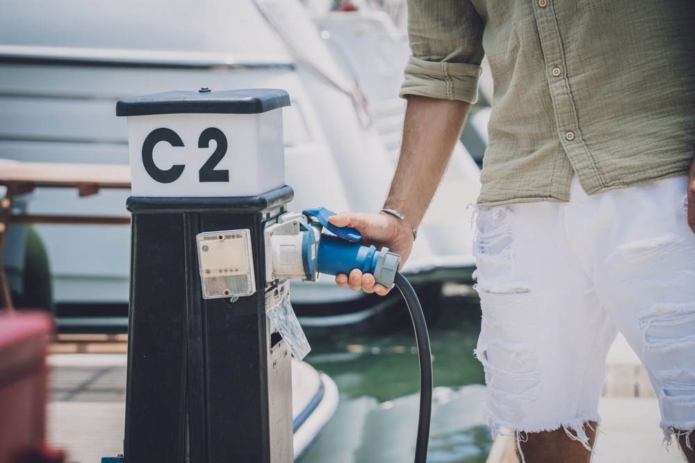 A view of a person charging the boat