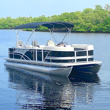 A view of a pontoon boat in sea