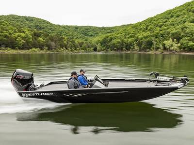 A view of the cresliner boat in the waters with two people on it