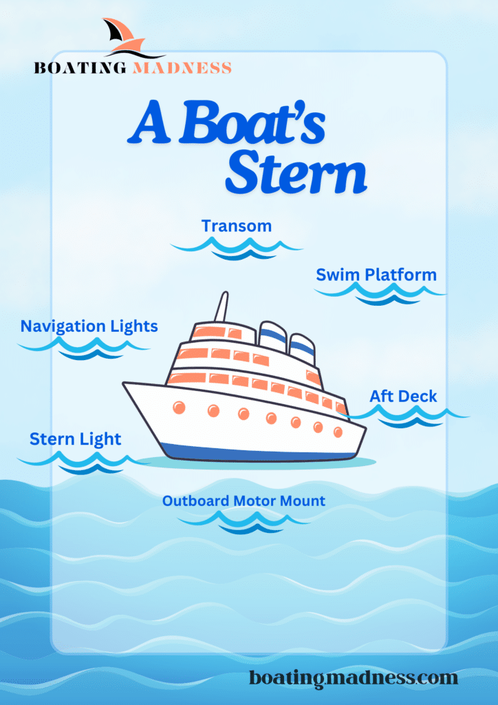 A graphic representation of components of a boat stern ( )