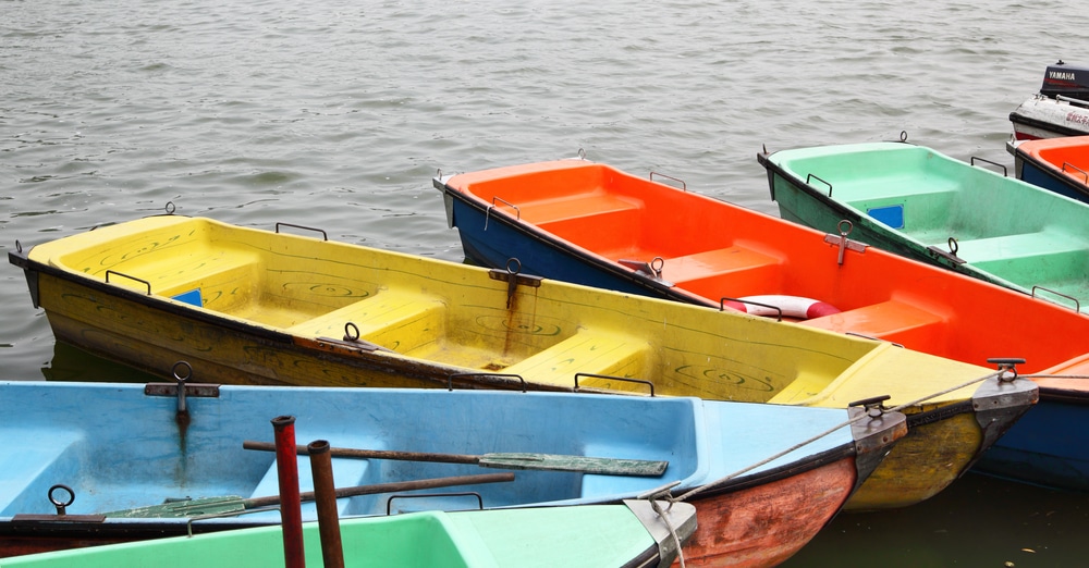 A view of some colorful boats