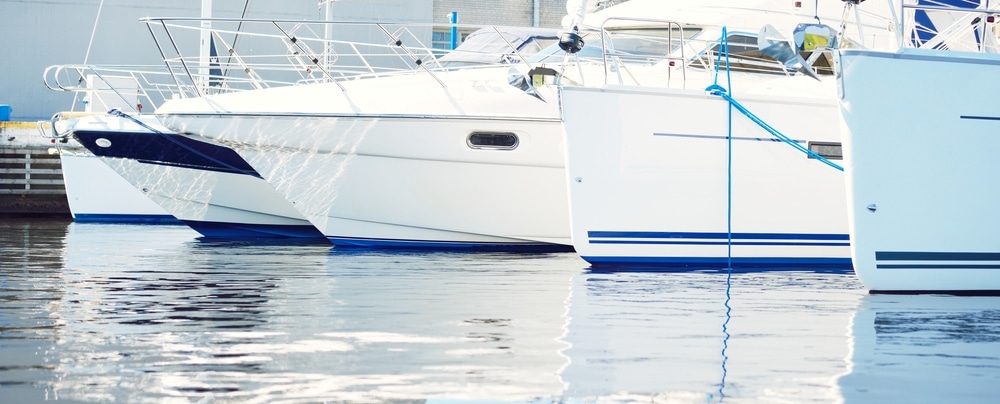 A view of white boats in the sea