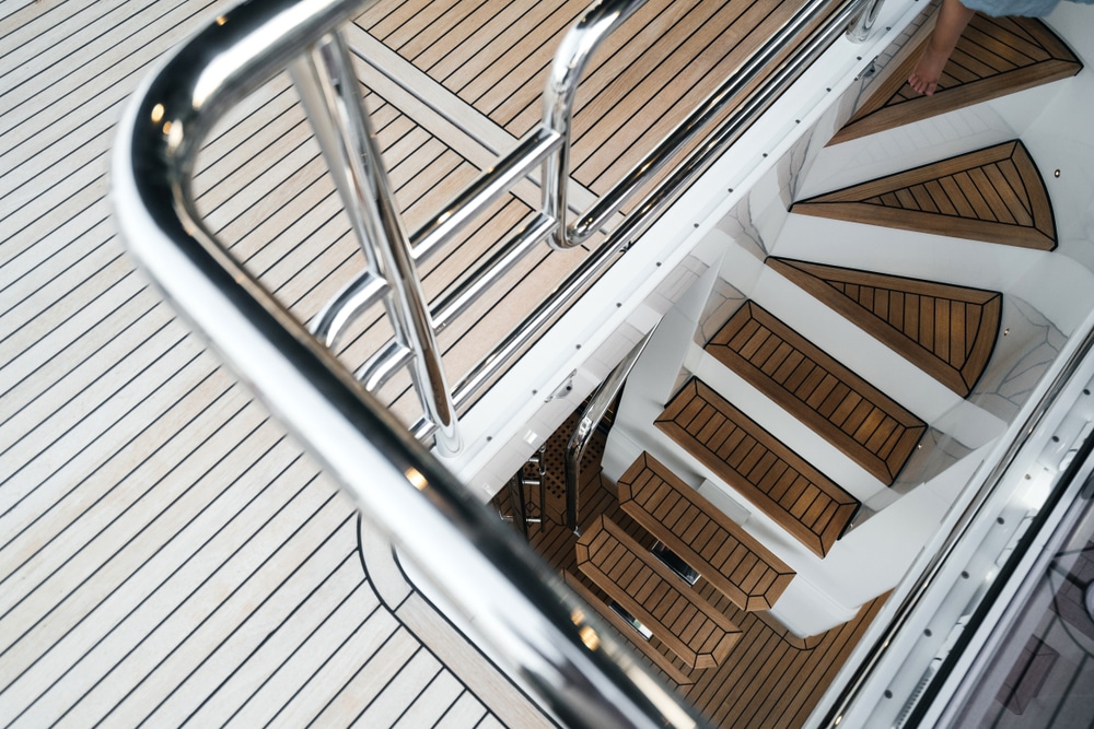 Luxury Yacht Exterior: Wooden Deck And Steps Flooring